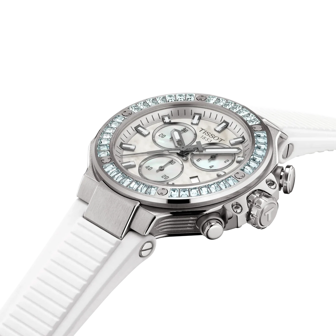 Tissot T- Race T141.817.97.111.00 Q Chronograph Stahl ZB Perlmutt weiss Lunette Keramik 38mm