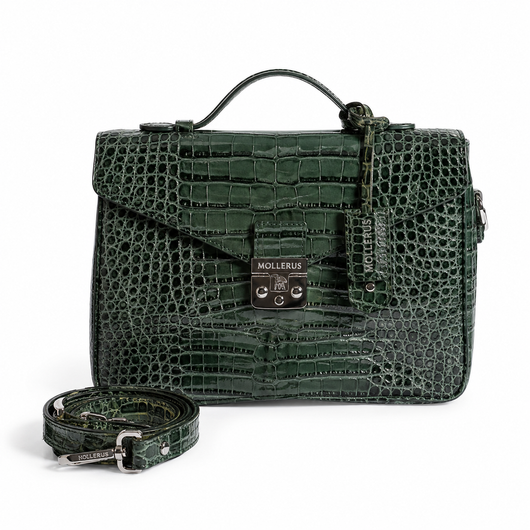 Maison Mollerus MARLY Umhängetasche  Croco Kalbsleder Grün / Silber 15/2631/5559