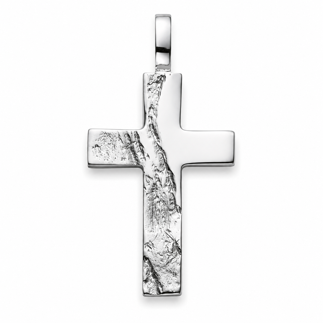 Anhänger Kreuz Silber rhodiniert strukturiert matt poliert 23x15mm