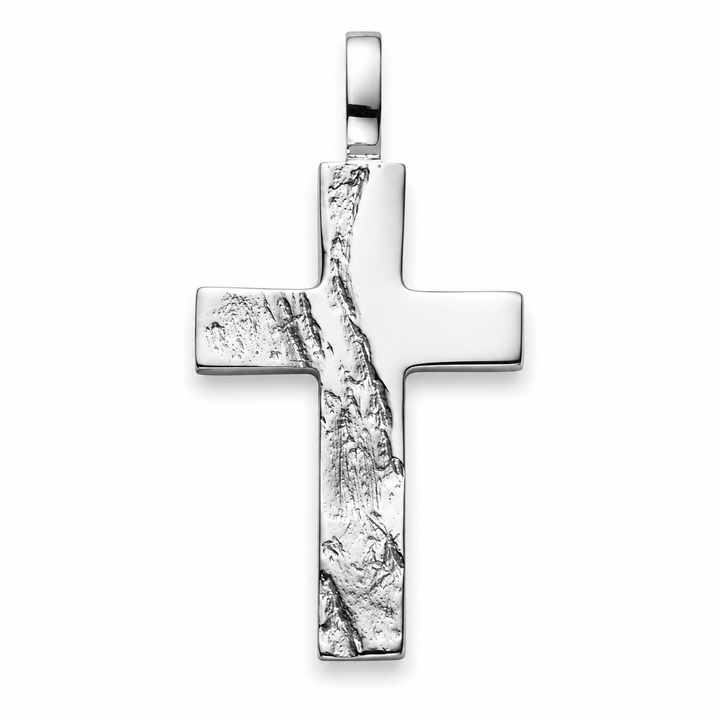 Anhänger Kreuz Silber rhodiniert strukturiert matt poliert 23x15mm