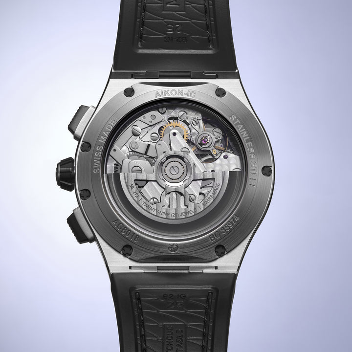 Maurice Lacroix Aikonic AC8018-SSL20-030-2 Automatic Chronograph Stahl Skelletiertes ZB Index Lunette Keramik Band Kautschuk 43mm