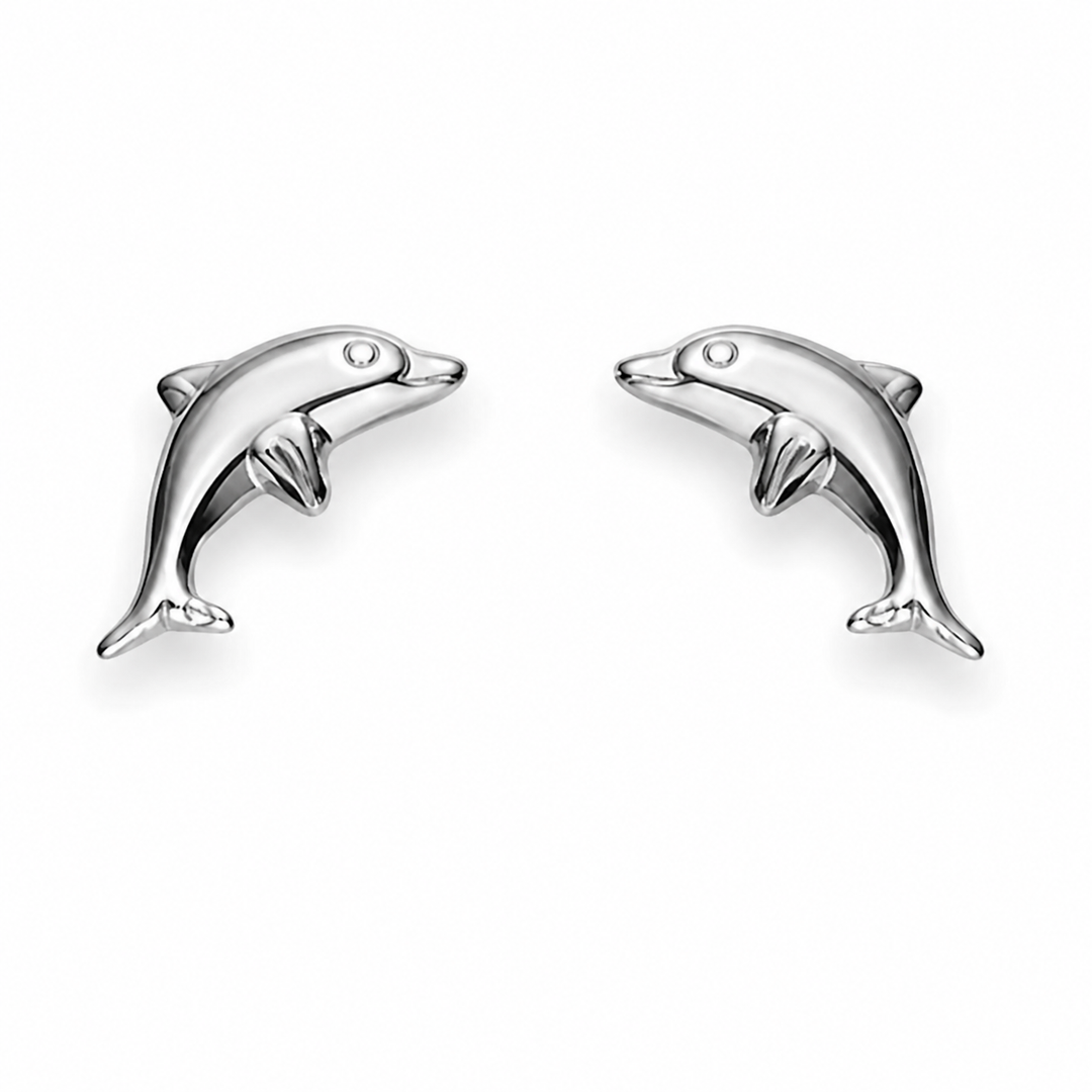 Ohrstecker Delphin Silber rhodiniert poliert 10x4mm