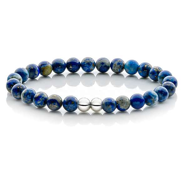 Bracelet Peterstones elastisch Stahl grau poliert Lapislazuli 6 mm