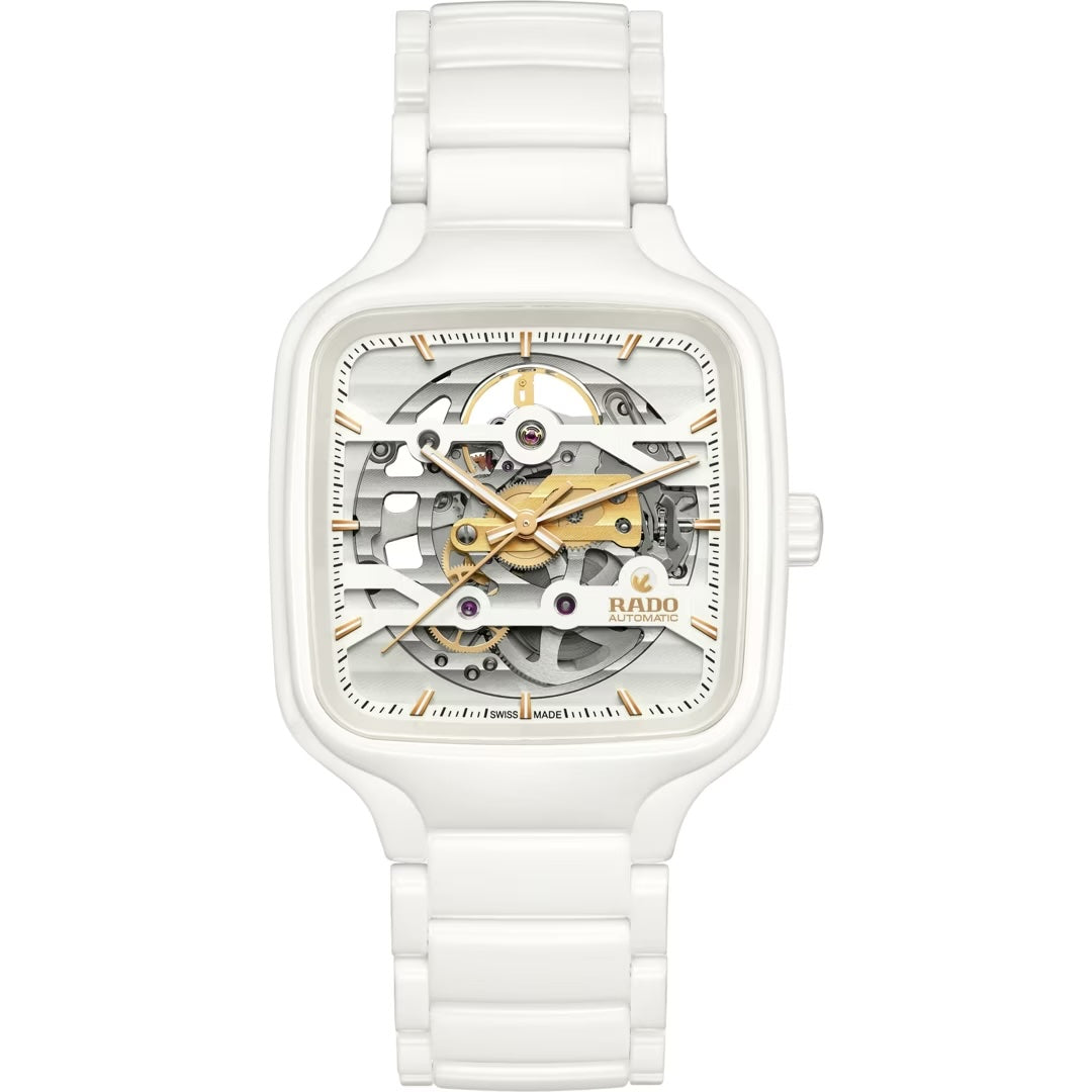 Rado L True Square R27126012 Automatic Keramik weiss Open Heart 38mm