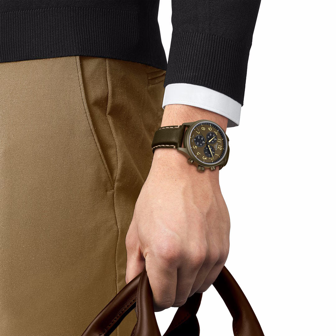 Tissot Chrono XL Vintage T116.617.36.092.00 Q Stahl PVD Khaki ZB grün Arabisch Lederband